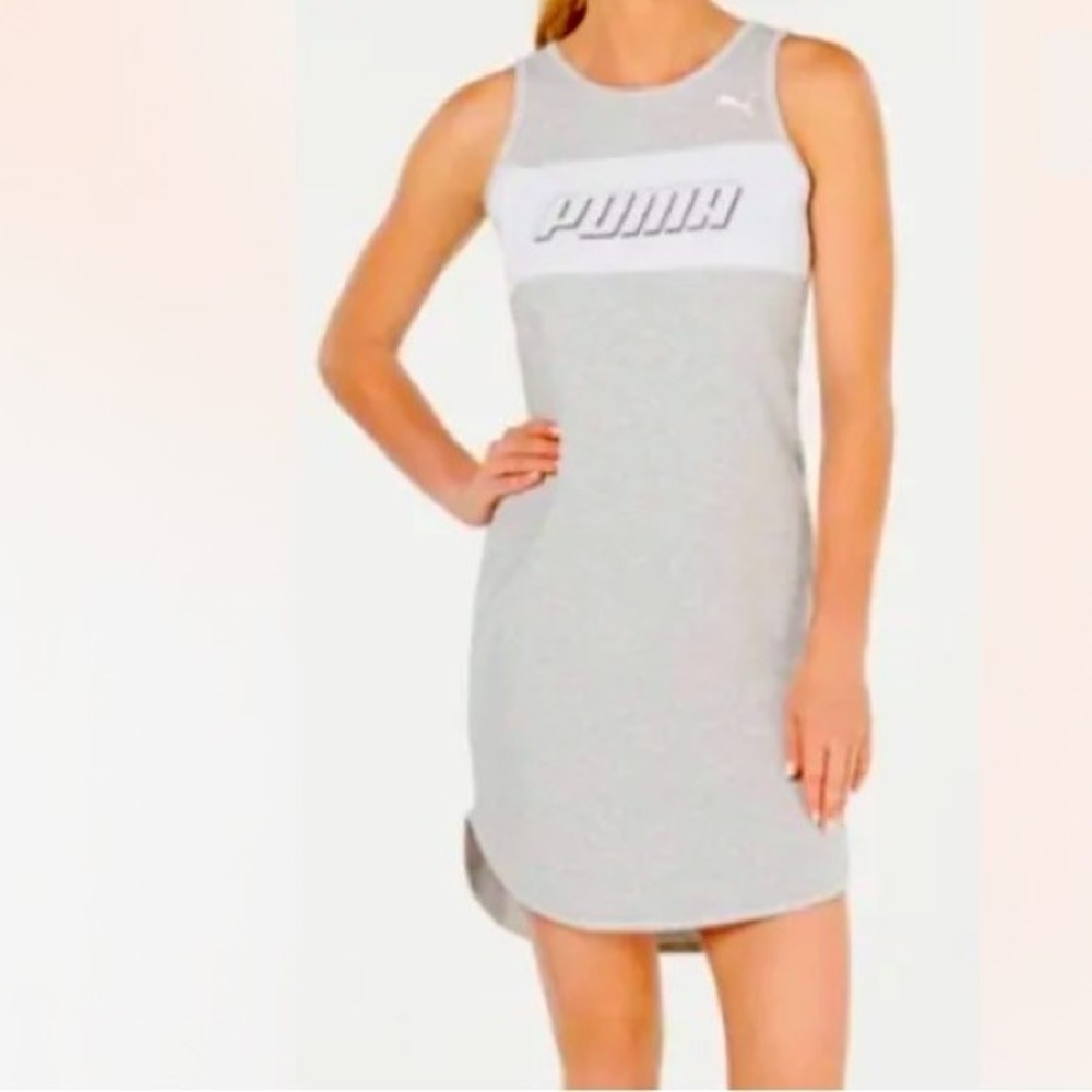 PUMA size Medium Tank Dress Heather Gray White Sleeveless Women’s NWT